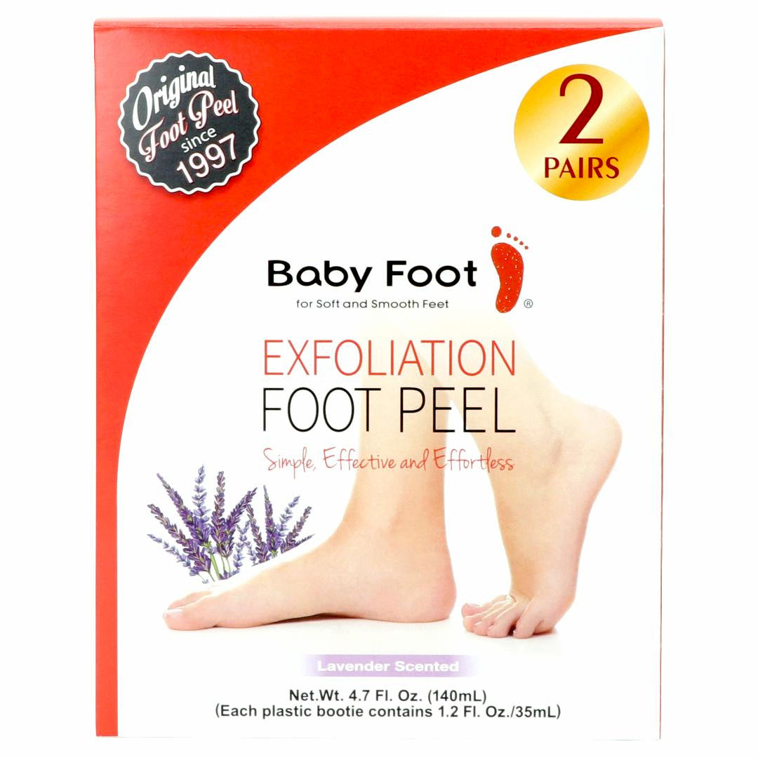 Two packs of Baby Foot exfoliating foot peel boxes showing the front packaging for smooth foot exfoliation.