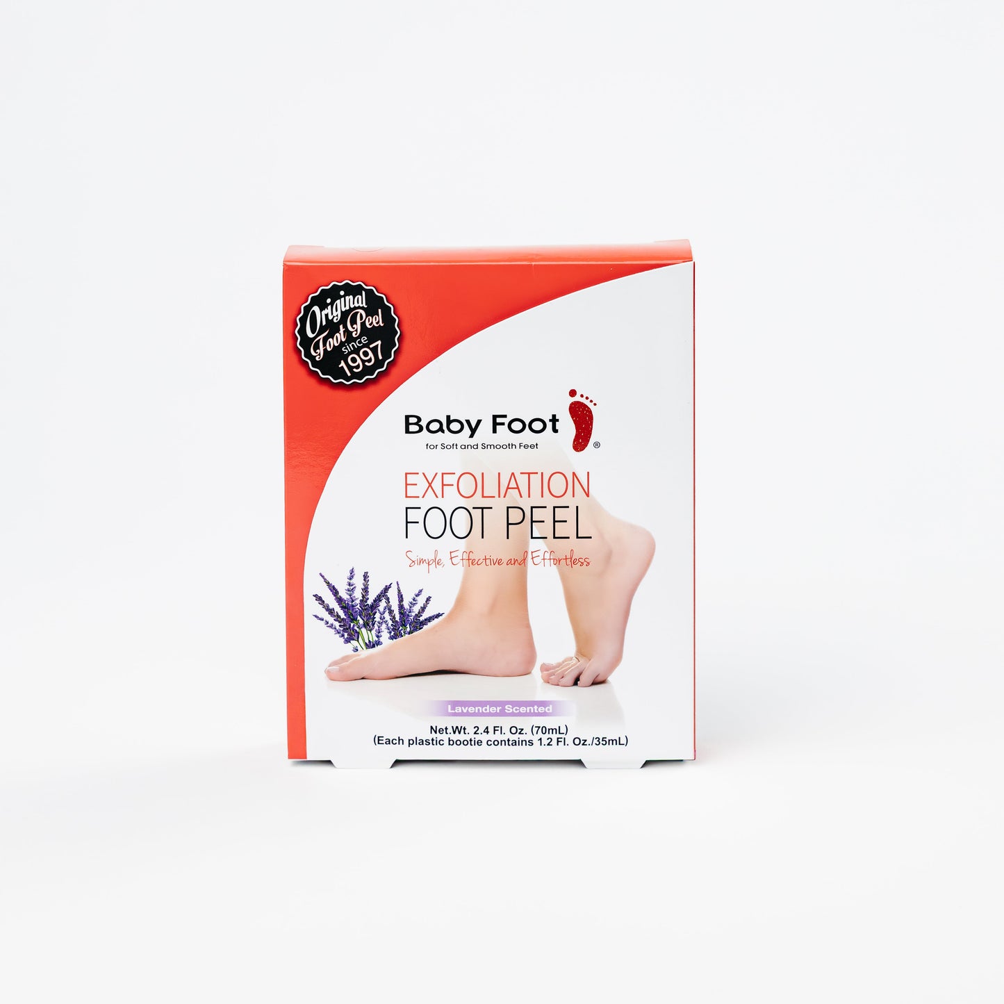Baby Foot Original Exfoliation Foot Peel in retiring packaging, showing the box with product branding and packaging details.
