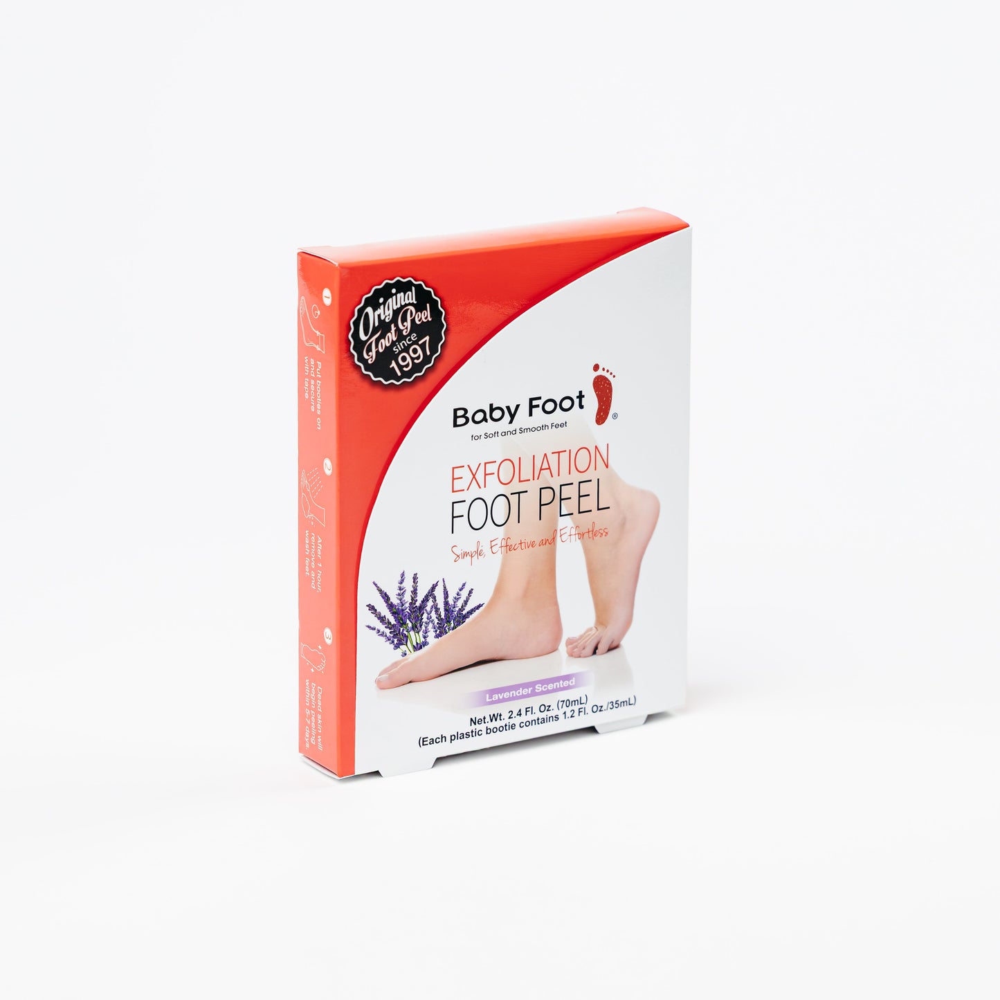 Baby Foot Original Exfoliation Foot Peel in retiring packaging, showing the product and packaging design.