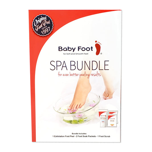 Baby Foot Spa Bundle includes the Original Peel, 2 Foot Soaks & Foot Scrub